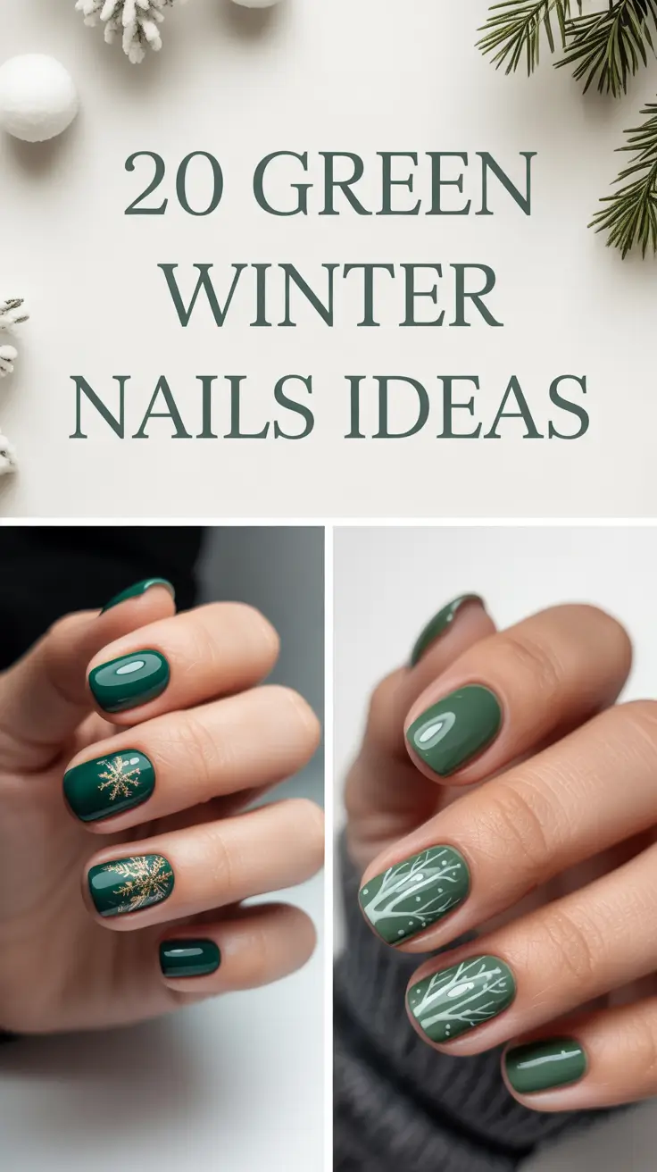 Green Winter Nails Ideas 2025–2026: Elegant Emerald, Olive & Sage Designs for the Cold Season