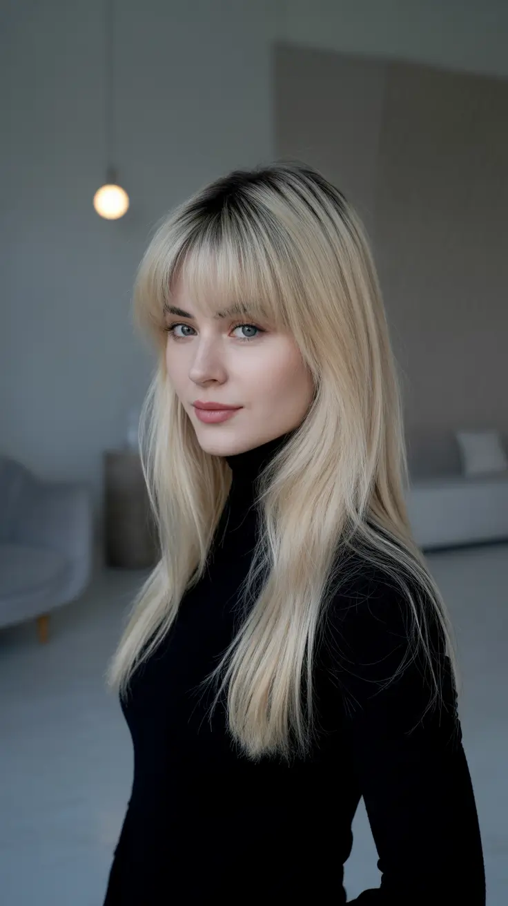 Hair Color Highlights Winter 2025-2026 Frosted Blonde with Soft Bangs