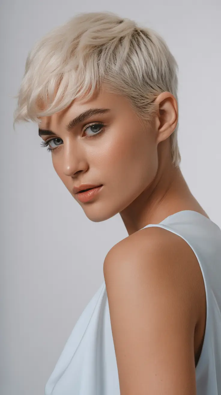 Hair Color Highlights Winter 2025-2026 Icy Platinum Pixie