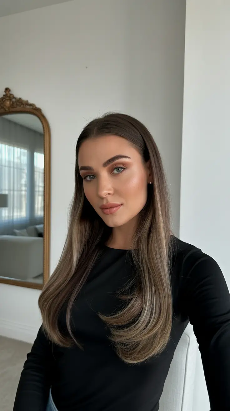 Hair Color Trends Winter 2025-2026 Ash Brown Sleek Length