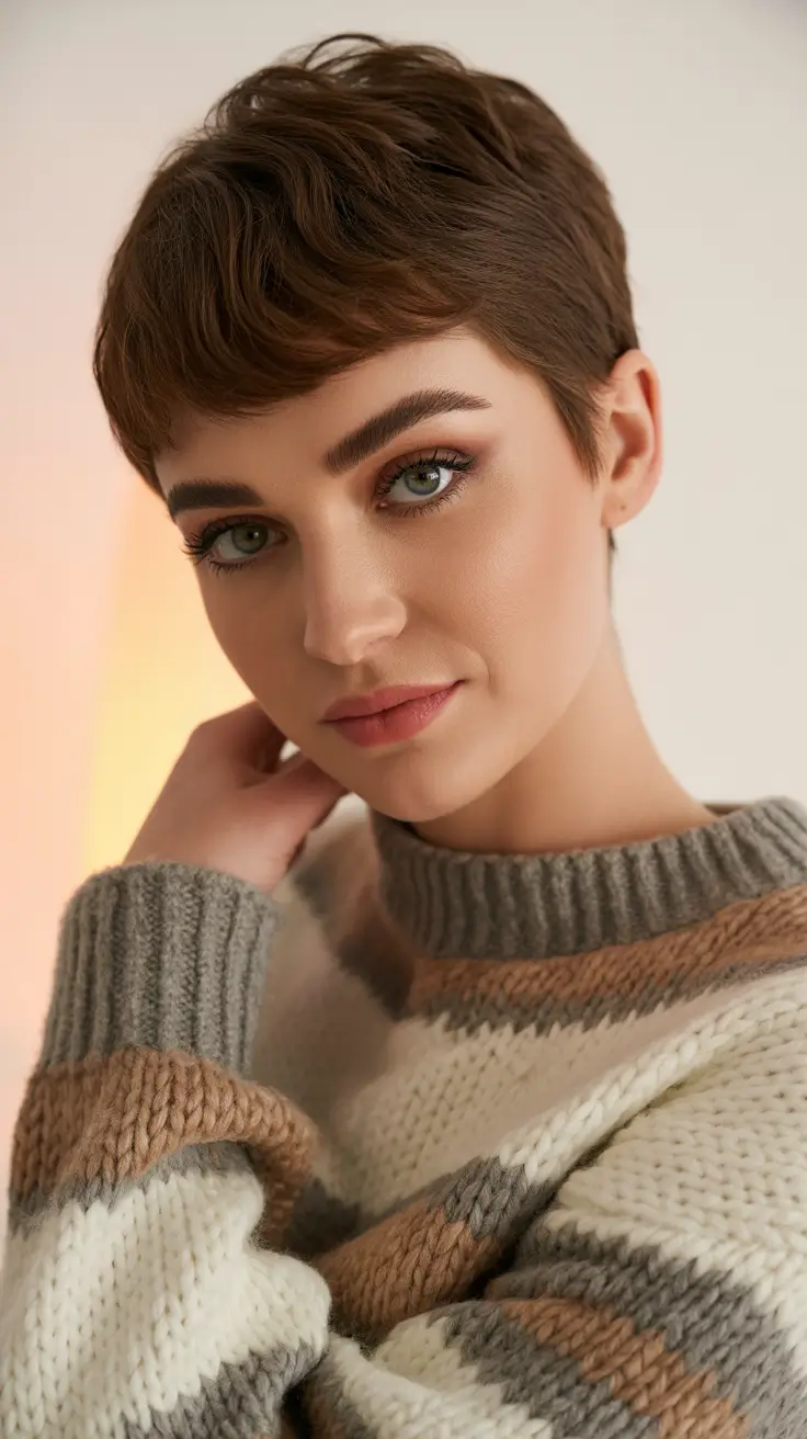 soft winter hair colors Short Cocoa Pixie