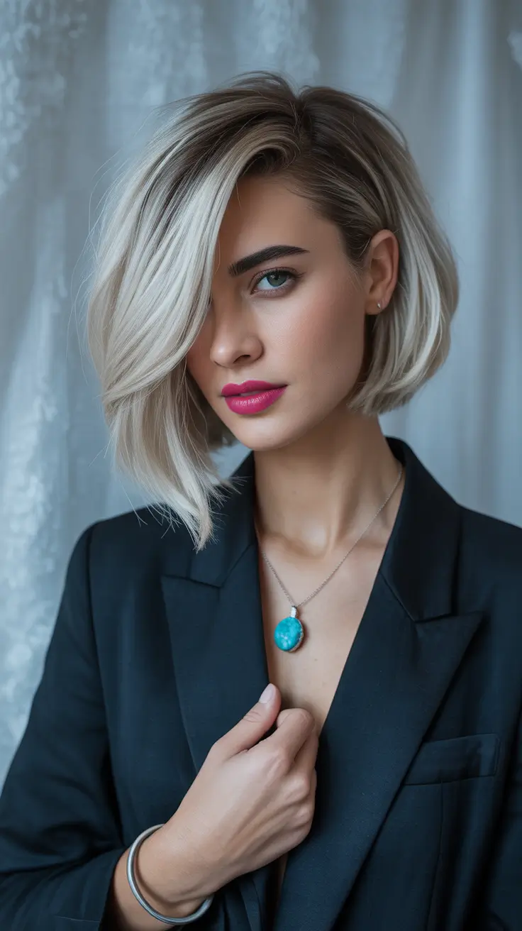 soft winter hair color ideas Dimensional Platinum With Dark Base