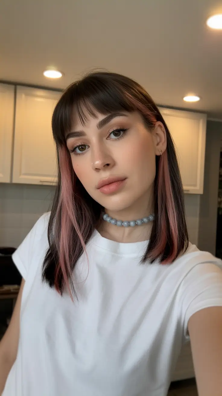 soft winter color palette grey hair Dark Base With Rose-Tinted Accents