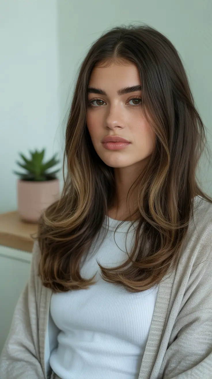 soft deep winter hair color Cool Espresso With Subtle Highlights