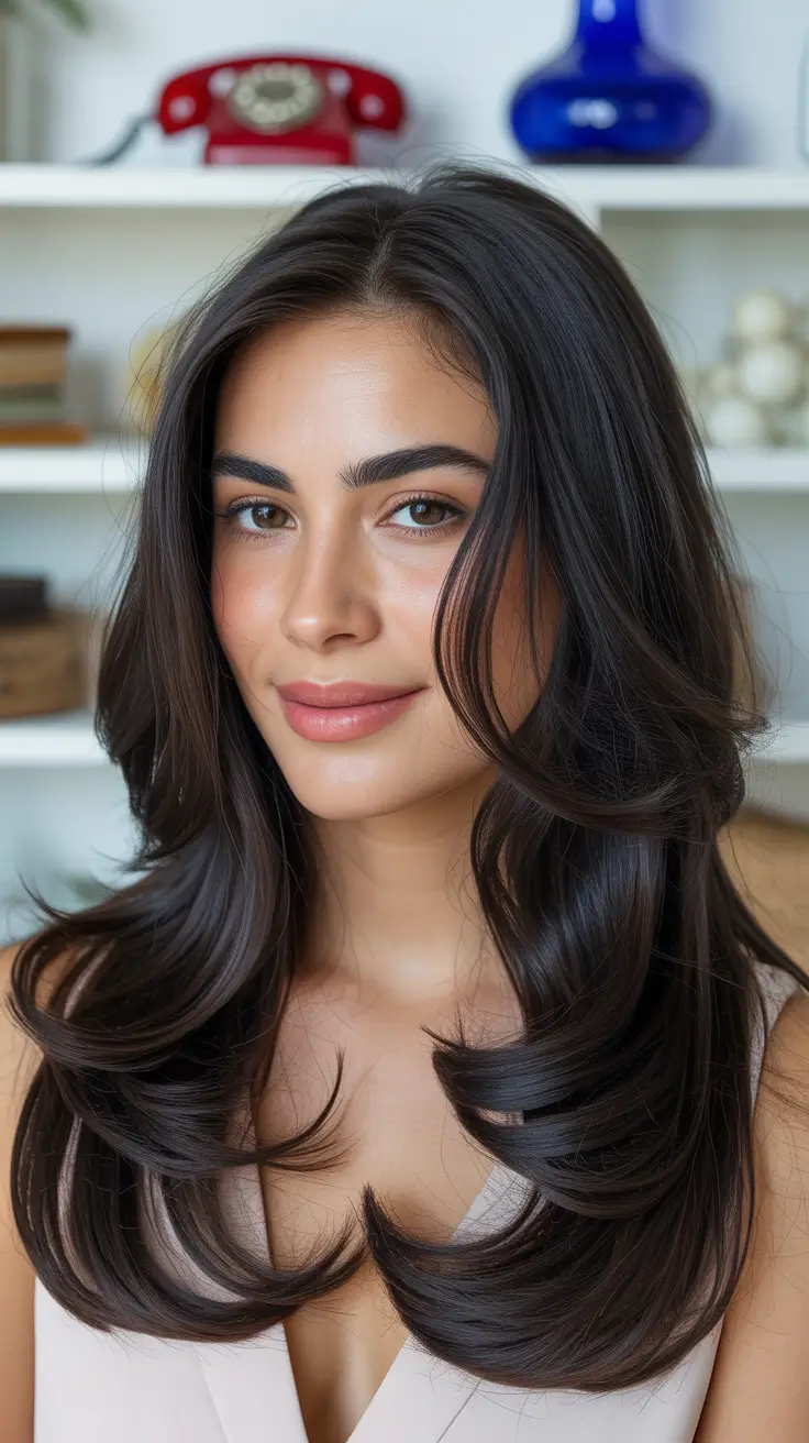best hair color for soft winter Midnight Brunette With Glossy Finish