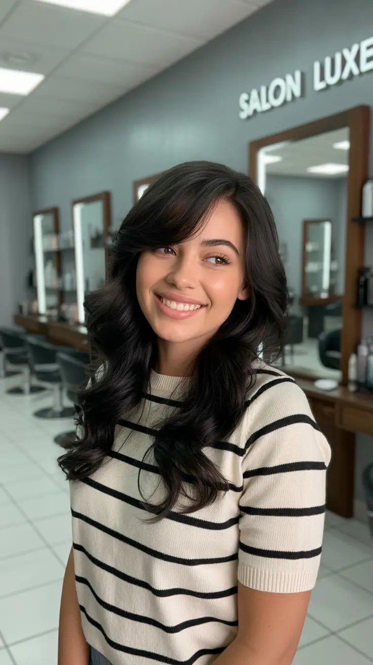 Medium Winter Haircuts 2025-2026 Layered Black Medium Cut with Soft Waves