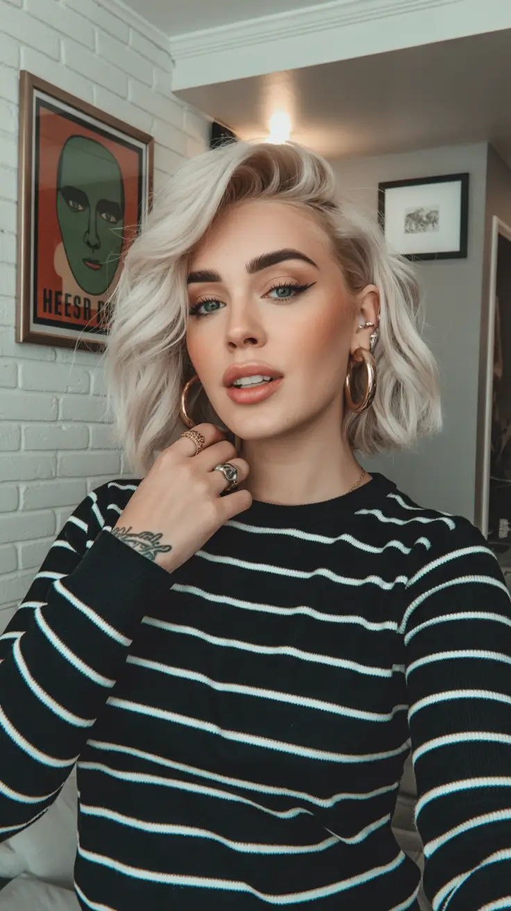Medium Winter Haircuts 2025-2026 Platinum Textured Bob with Volume