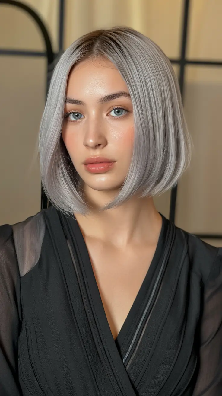 Medium Winter Haircuts 2025-2026 Cool-Toned Silver Bob