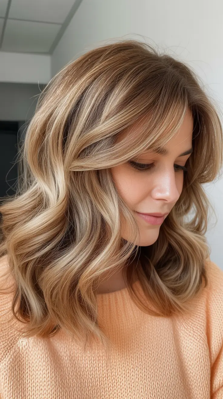 Medium Winter Haircuts 2025-2026 Golden Blonde Waves with Depth