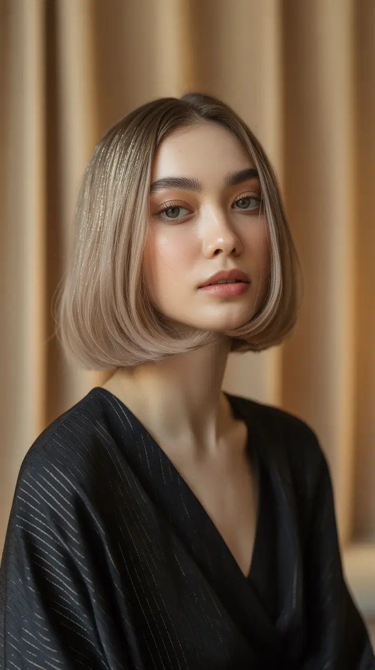 Medium Winter Haircuts 2025-2026 Polished Ash Bob with Sleek Finish