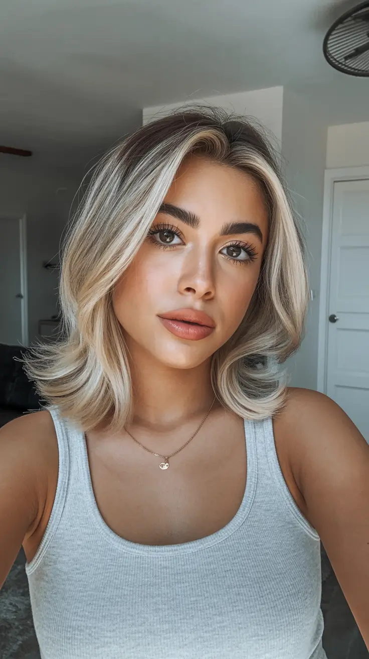 Medium Winter Haircuts 2025-2026 Platinum Shoulder-Length Blowout