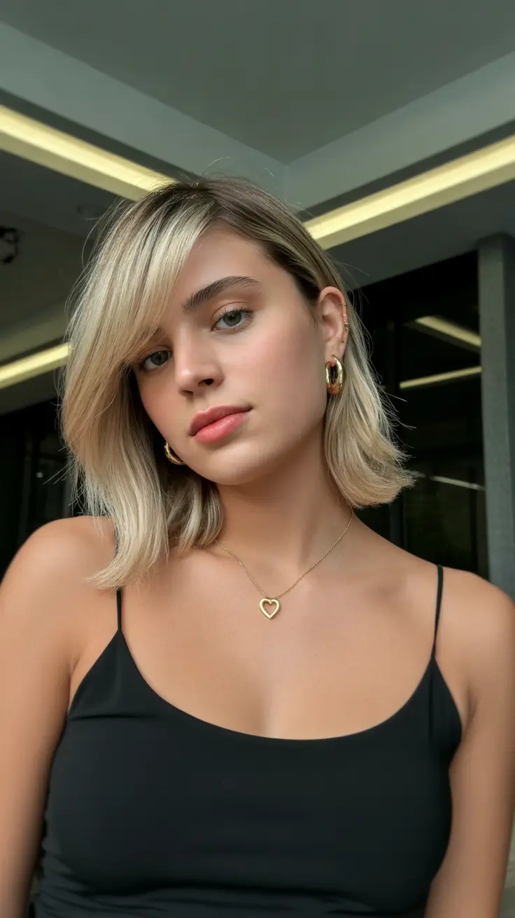 Medium Winter Haircuts 2025-2026 Blonde Medium Cut with Side Fringe