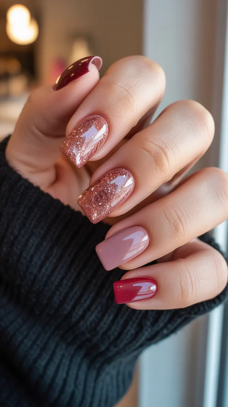 winter acrylic nails almond Mulled Rose Glow
