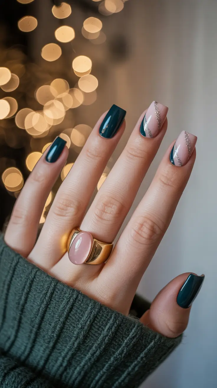 winter acrylic nails almond shape Midnight Spark Geometry