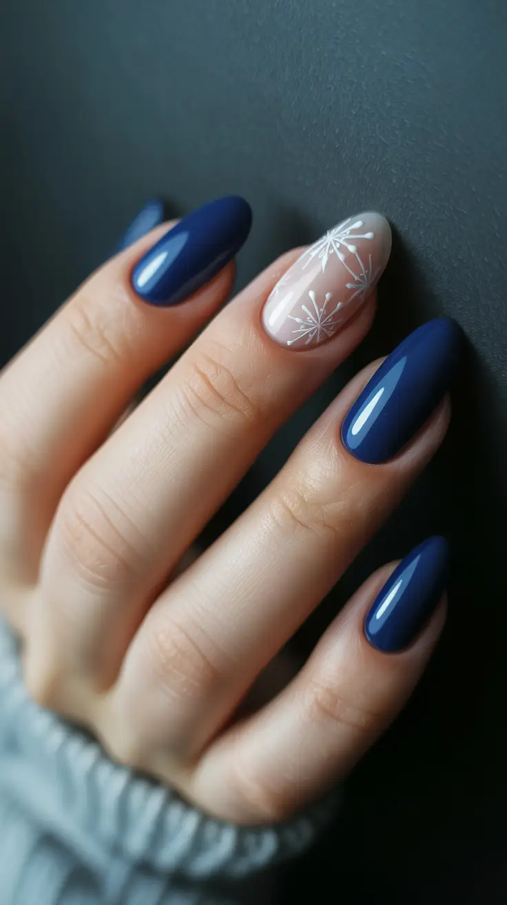 winter acrylic nails blue Snowflake Night