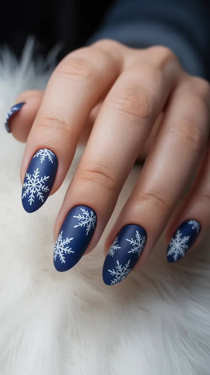 winter acrylic nails matte Arctic Snowflakes