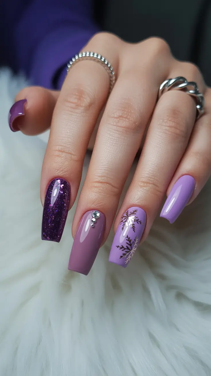acrylic nails long Violet Crystal Chic