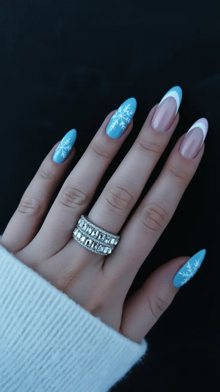 winter acrylic nails blue Frosted Sky French