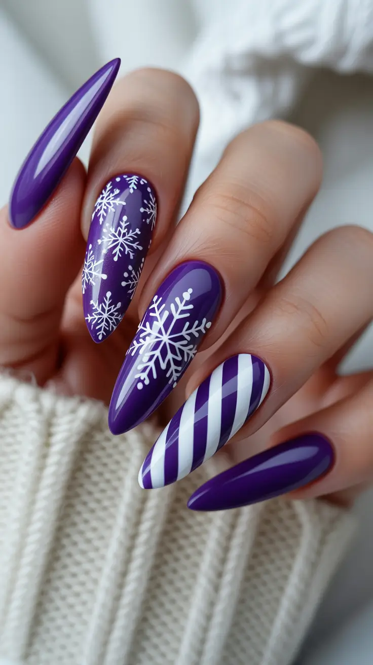 winter acrylic nails purple Royal Plum Snow