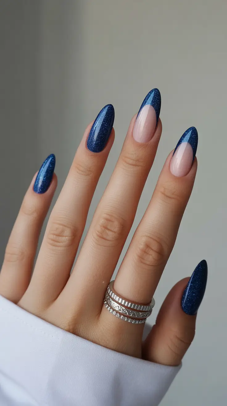 winter acrylic nails 2026 Midnight French Elegance