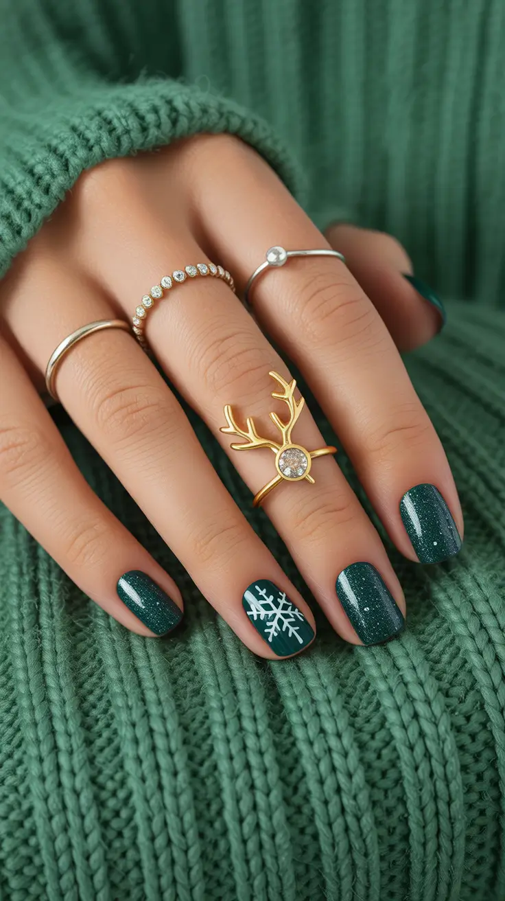 winter acrylic nails blue Evergreen Sparkle