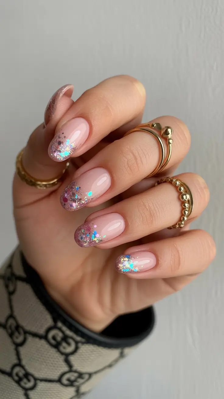 winter acrylic nails simple almond Glitter Frost Dreams