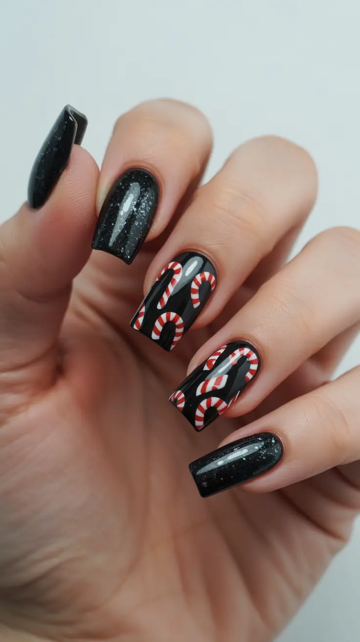 winter acrylic nails dark Candy Cane Magic