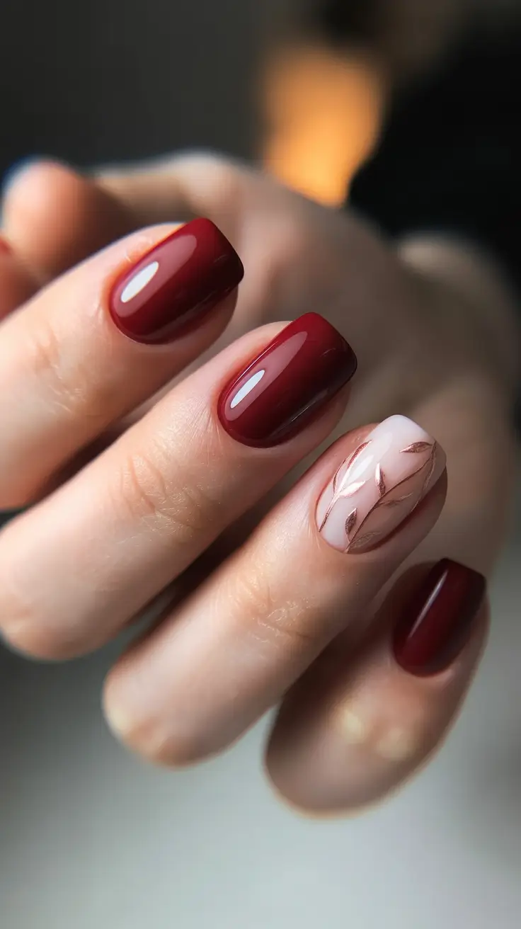 Modern Burgundy Nails Colors Winter 2025-2026 Velvet Depth with Minimal Gold Leaf