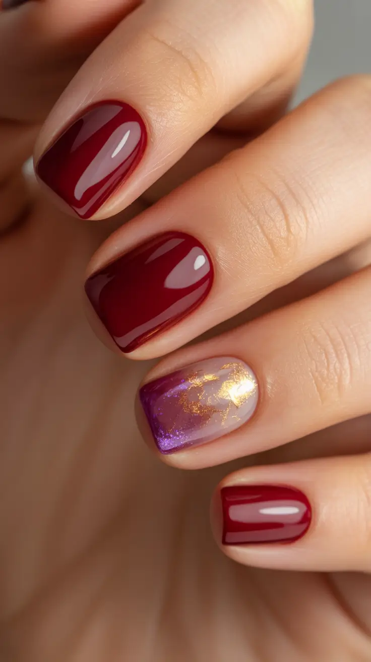 Modern Burgundy Nails Colors Winter 2025-2026 Burgundy Luxe with Amethyst Glow