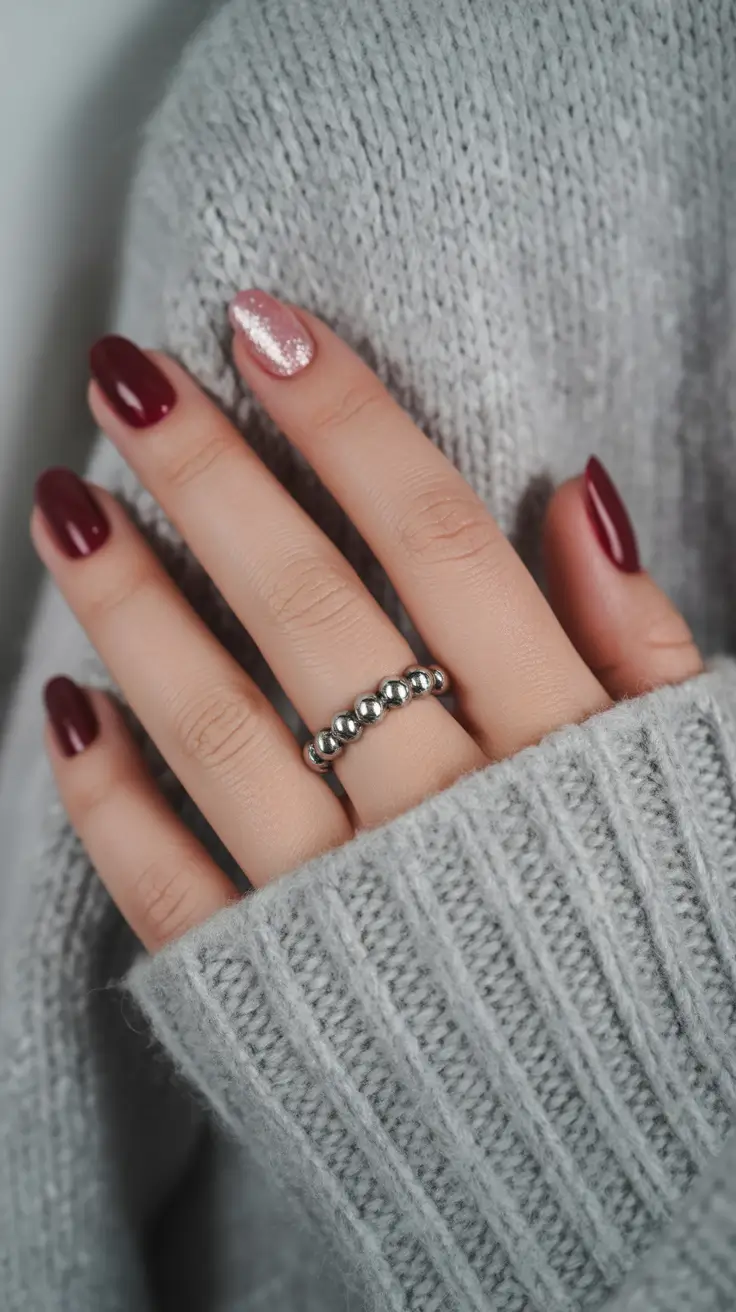 Modern Burgundy Nails Colors Winter 2025-2026 Frosted Rose and Burgundy Blend