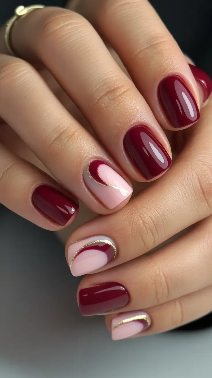 Modern Burgundy Nails Colors Winter 2025-2026 Romantic Waves of Burgundy and Blush