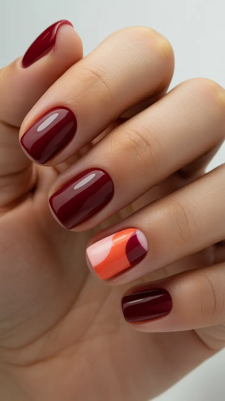 Modern Burgundy Nails Colors Winter 2025-2026 Playful Burgundy Meets Sunset Orange