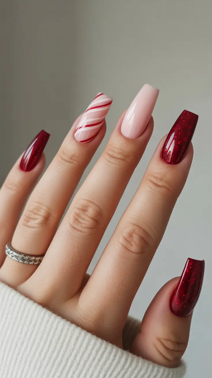 Modern Burgundy Nails Colors Winter 2025-2026 Holiday Sparkle in Candy Burgundy