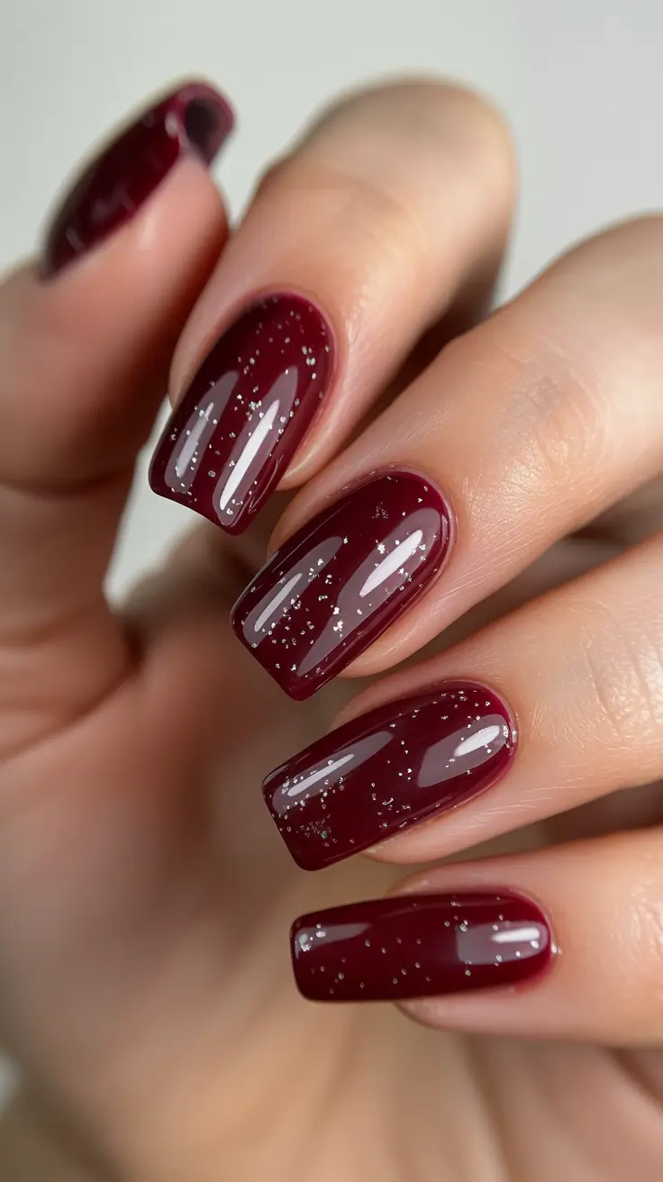 Modern Burgundy Nails Colors Winter 2025-2026 Subtle Sparkle in Deep Merlot