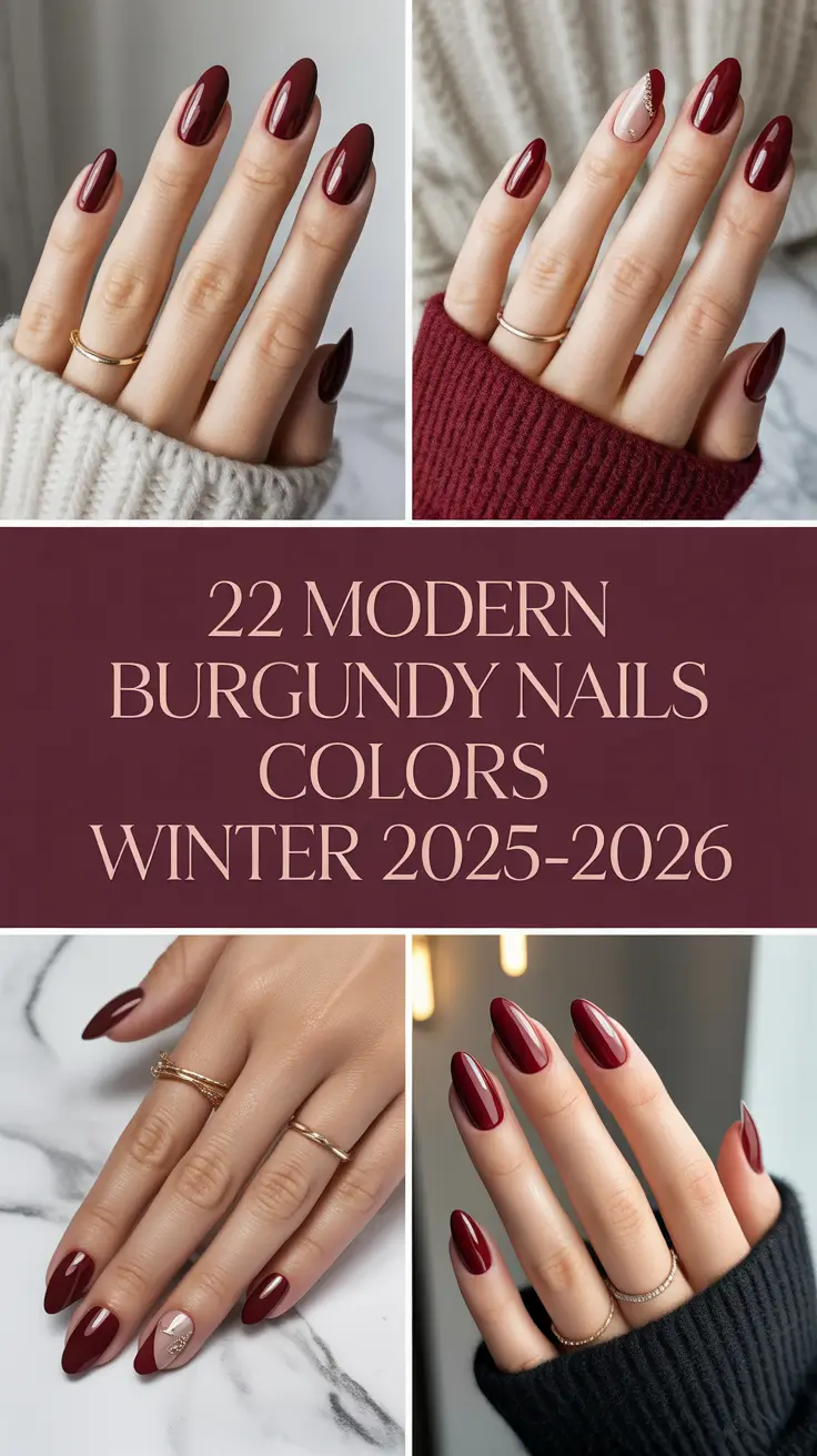 Modern Burgundy Nails Colors Winter 2025–2026: Dark Ideas for Elegant Winter Looks