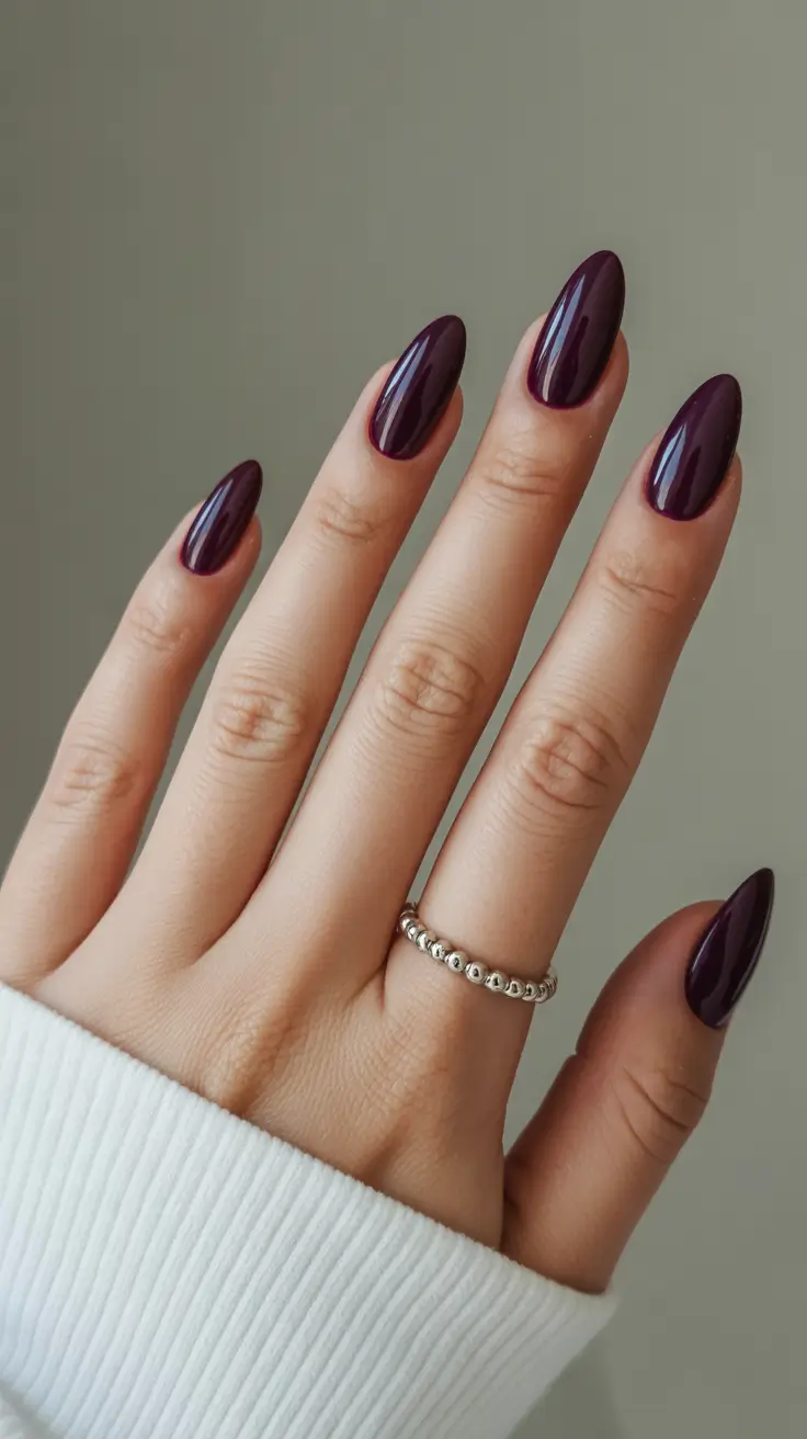 dark winter nails almond Plum Noir Sophistication
