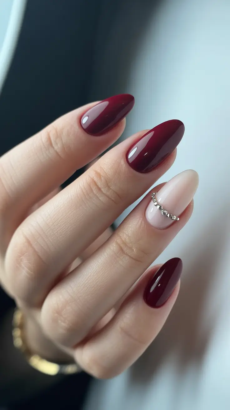 dark winter nails almond Garnet Grace