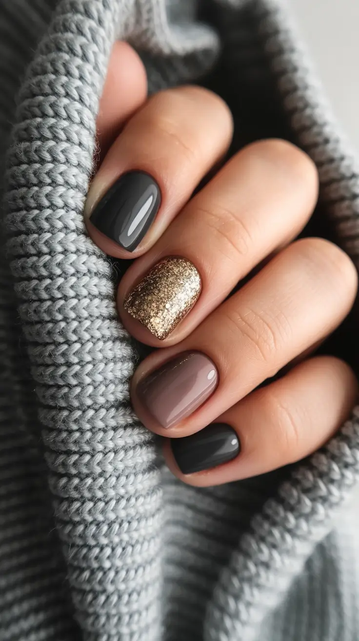 dark winter nails short Muted Glam Mix