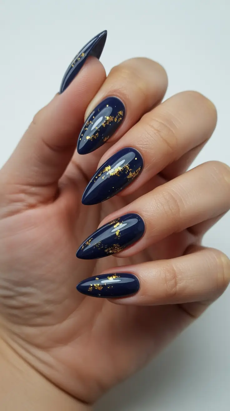 dark winter nails acrylic Midnight Gold Luxe