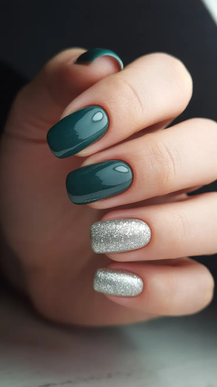 dark winter nails short Emerald Frost Elegance