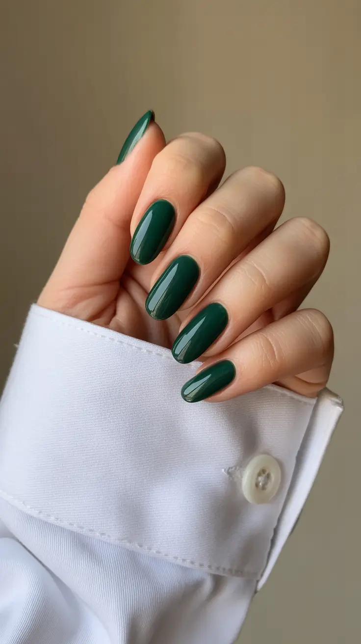 dark winter nails almond Forest Whisper