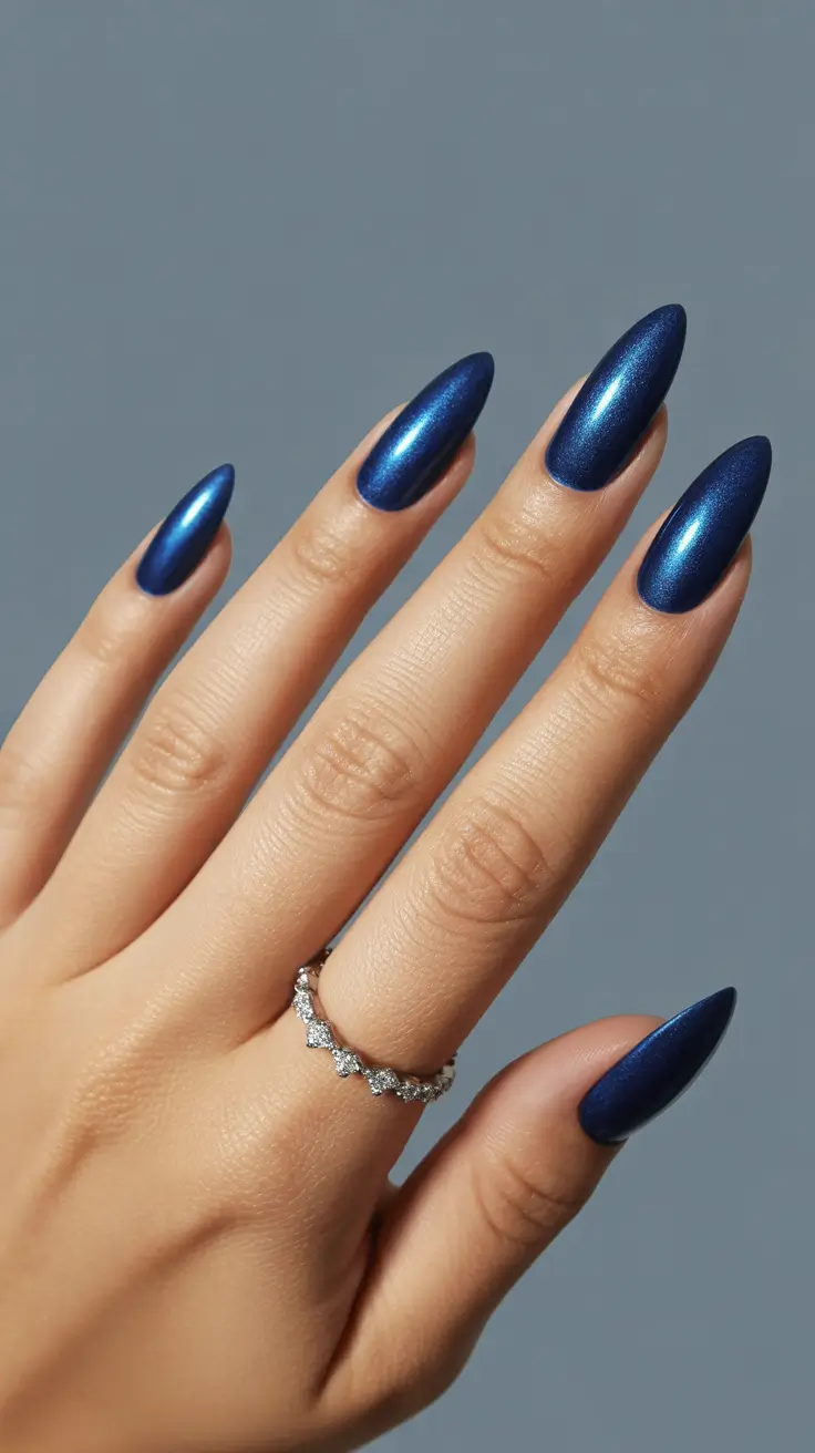 dark winter nails color Blue Satin Dream
