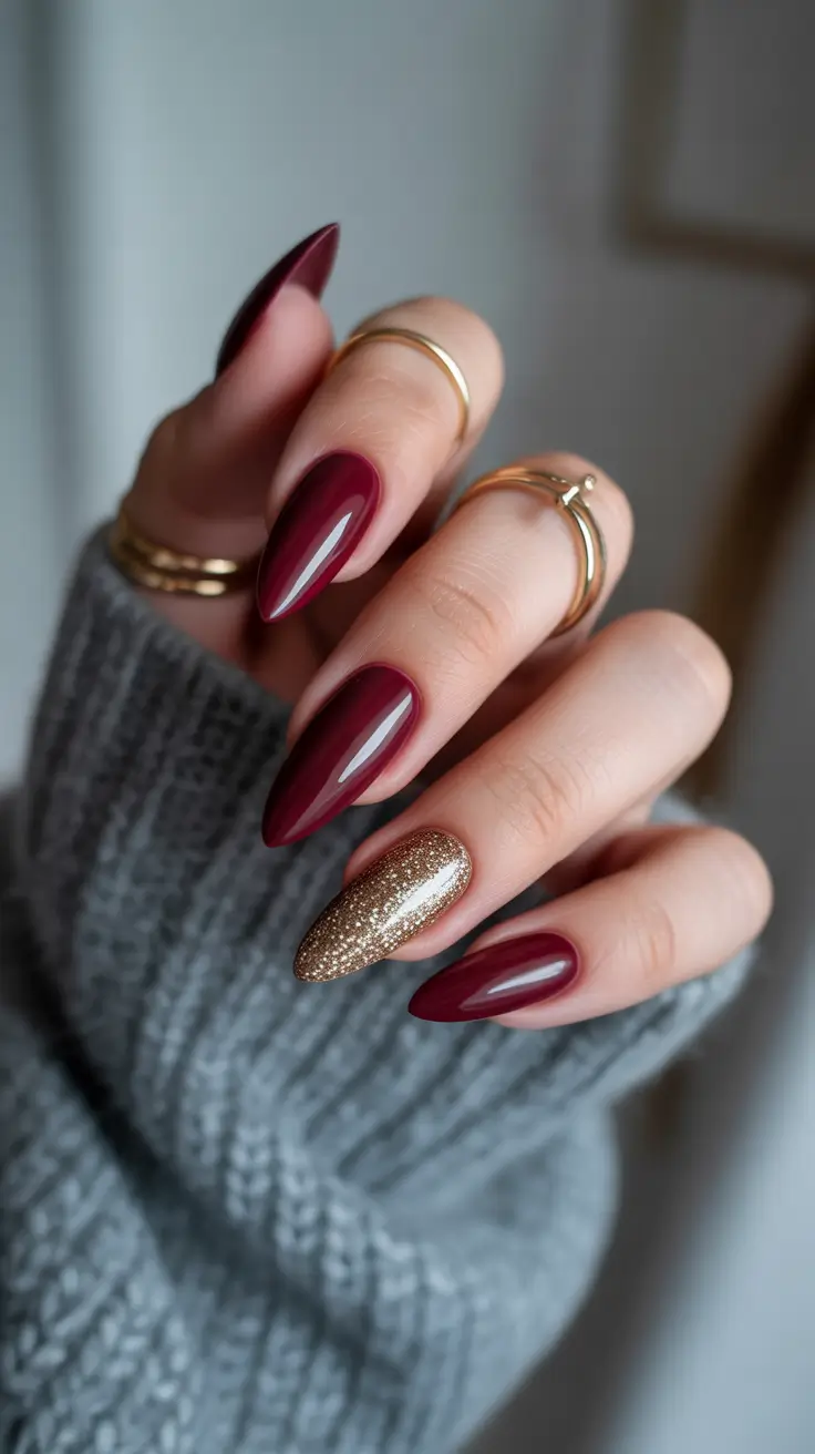 dark winter nails designs Merlot and Gold Affair