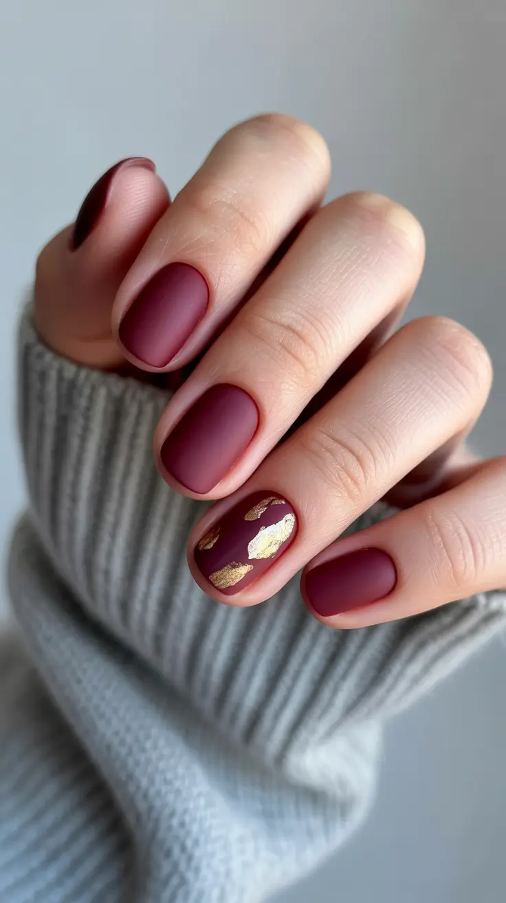 dark winter nails short Matte Bordeaux Chic