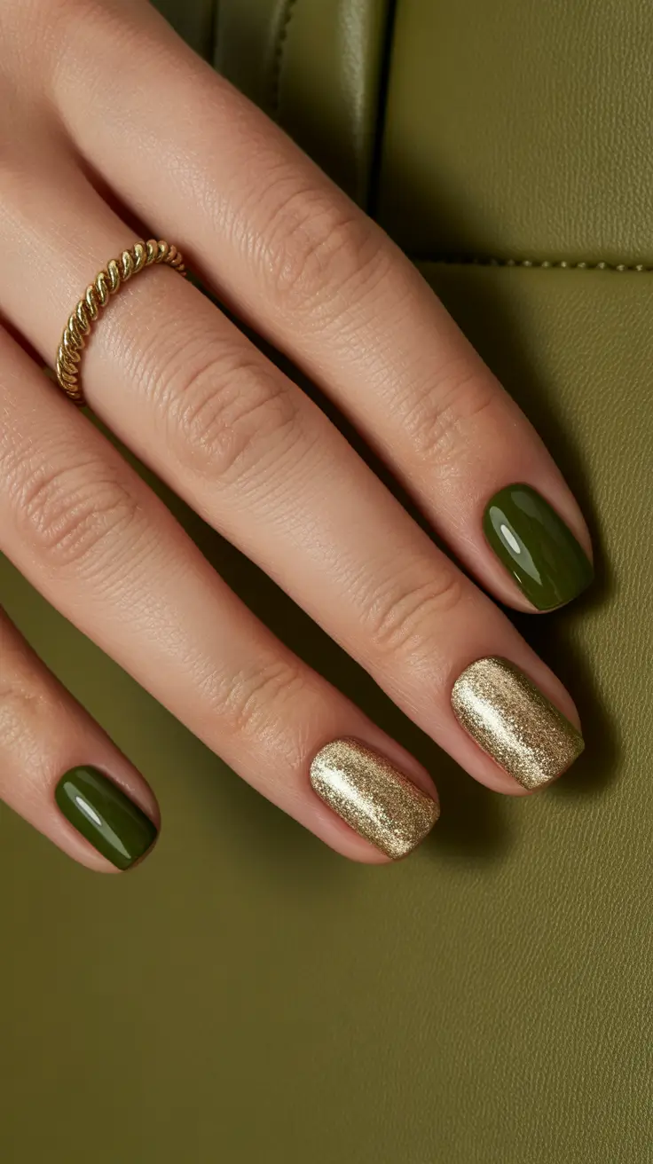 dark winter nails short Olive Luxe Harmony