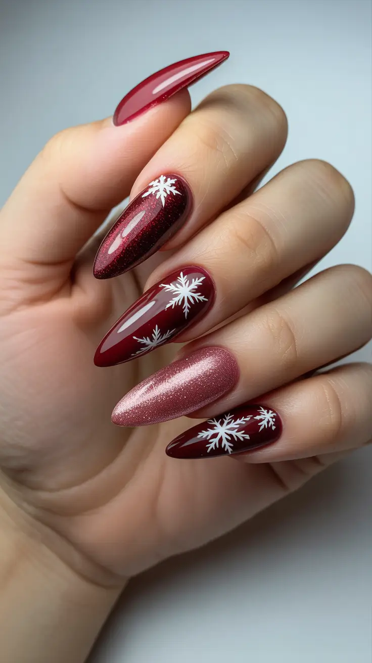 Modern Red Christmas Nails 2025 Crimson Snowfall Magic