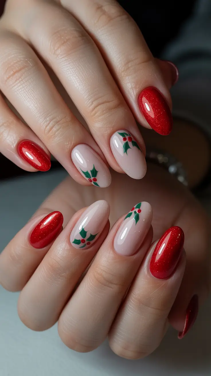 Modern Red Christmas Nails 2025 Merry Berries & Shine
