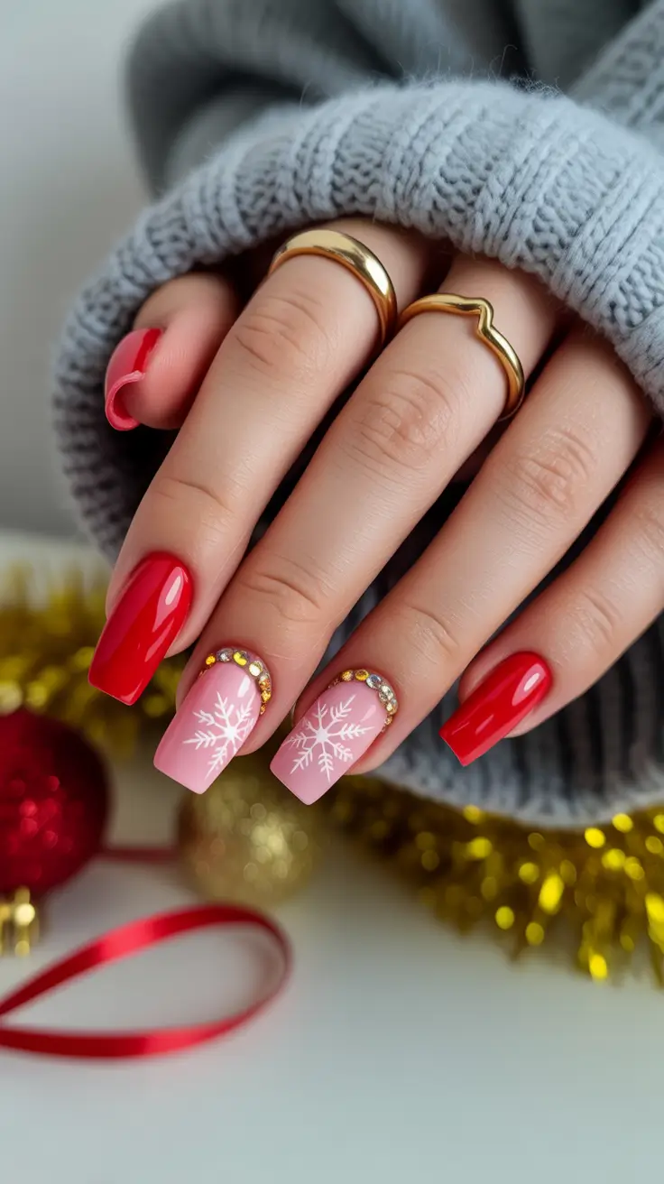 Modern Red Christmas Nails 2025 Pink Frost Elegance