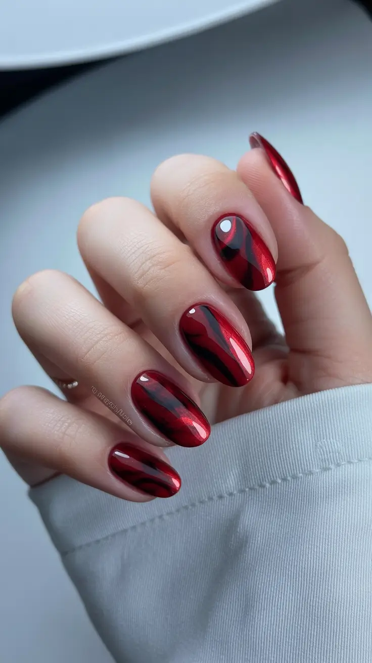 Modern Red Christmas Nails 2025 Velvet Marble Dream
