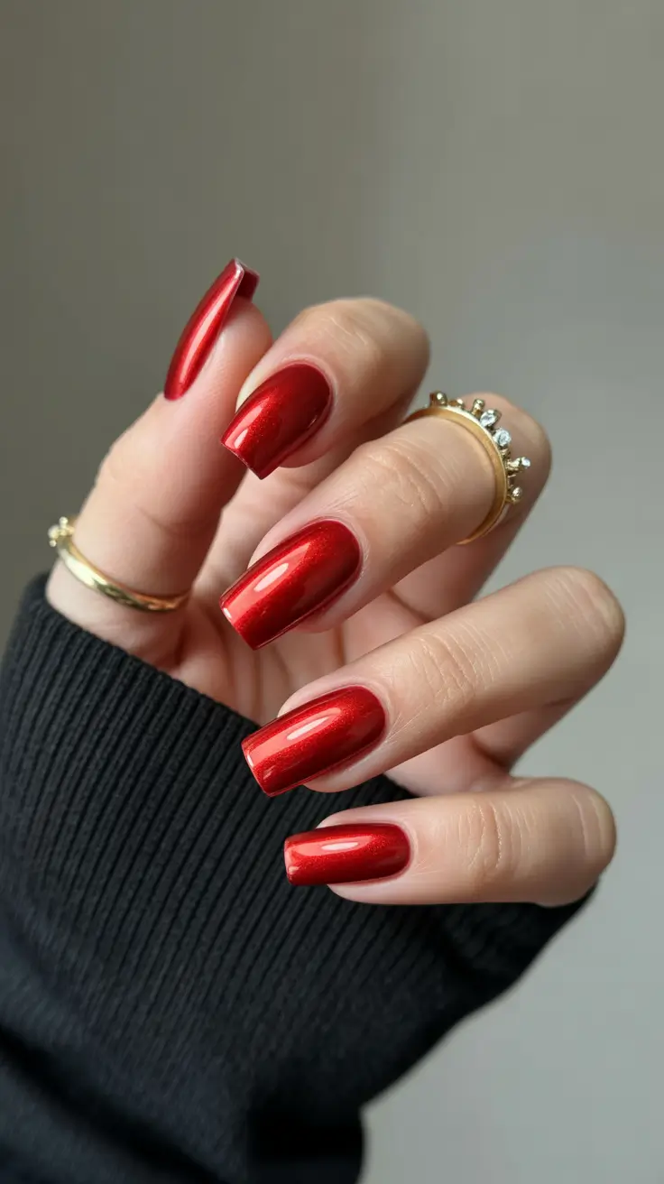 Modern Red Christmas Nails 2025 Holiday Metallic Flame